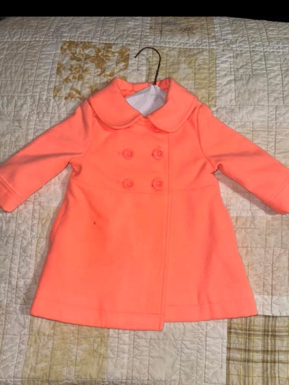 Infant Neon Coral Double-Breasted Peacoat